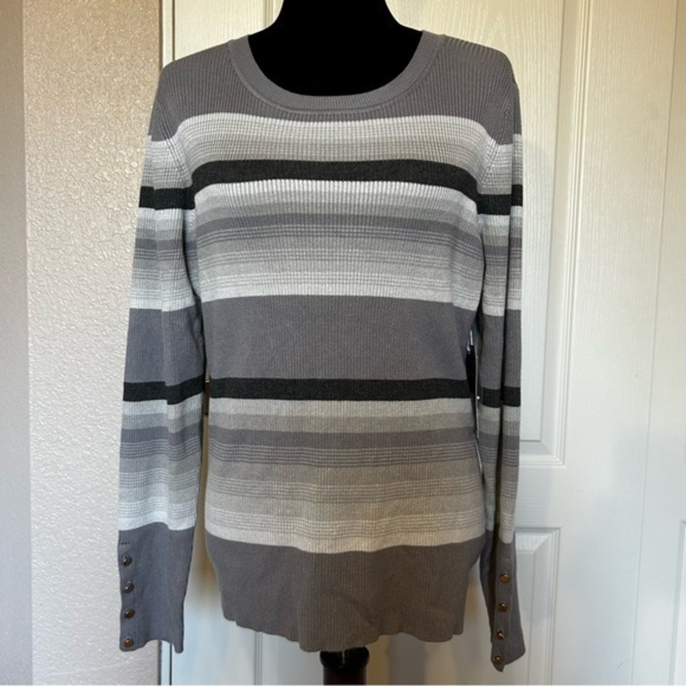 NWT Worthington Ombré Gray Striped‎ Sweater Size XL